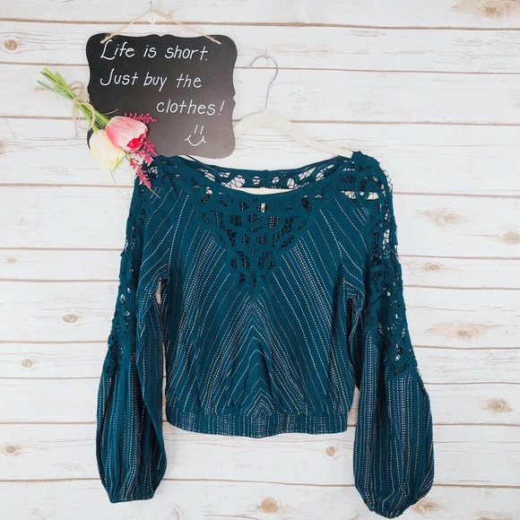 Free People Tops - Free People Top Size XS Floral Lace Stripe Balloon